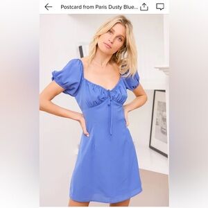 Lulu's Blue Ruched Tie Front Mini Dress